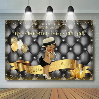 

Girl Baby Shower Party Backdrop Pearlescent Girl Black Tufted Background It's Girl Baby Shower Party Decor Banner