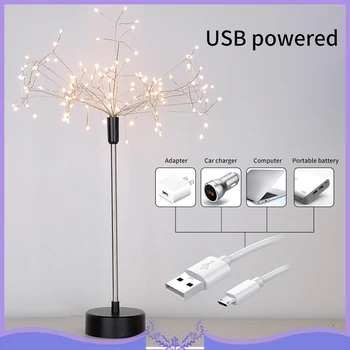 

120LED Table Lamp Starburst String LightS Firework Copper Modes Dimmable Fairy Lights Remote Control Desktop Decoration Dropship