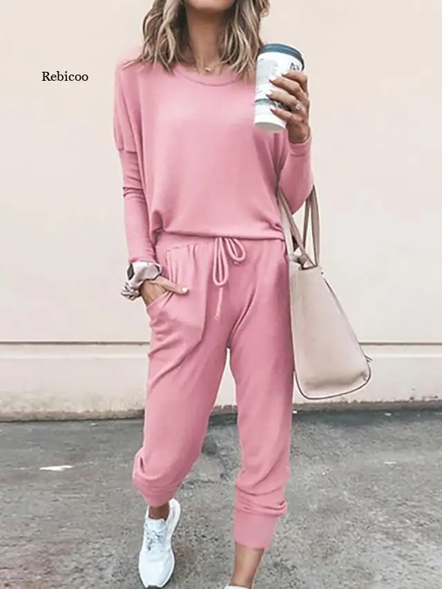 

Women's Plain Solid Colored Two Piece Set Tracksuit T shirt Pant Loungewear Jogger Pants 2 Piece Tops Matching Sets Tracksuit