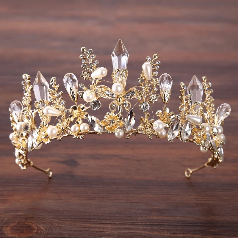 Wedding Women Shell Pearl Crystal Rhinestone Crown Bride Bridesmaid Gold Plating Head Hoop Bridal Metal Flower Hair Band Tiara Wedding Women Shell Pearl Crystal Rhinestone Crown Bride Bridesmaid Gold Plating Head Hoop Bridal Metal Flower Hair Band Tiara