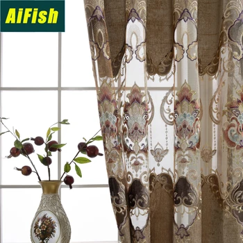 

European High-Grade Chenille Semi-Shaded Hollow Embroidered Curtains Living Room Study Bedroom Custom Curtains wp017T4