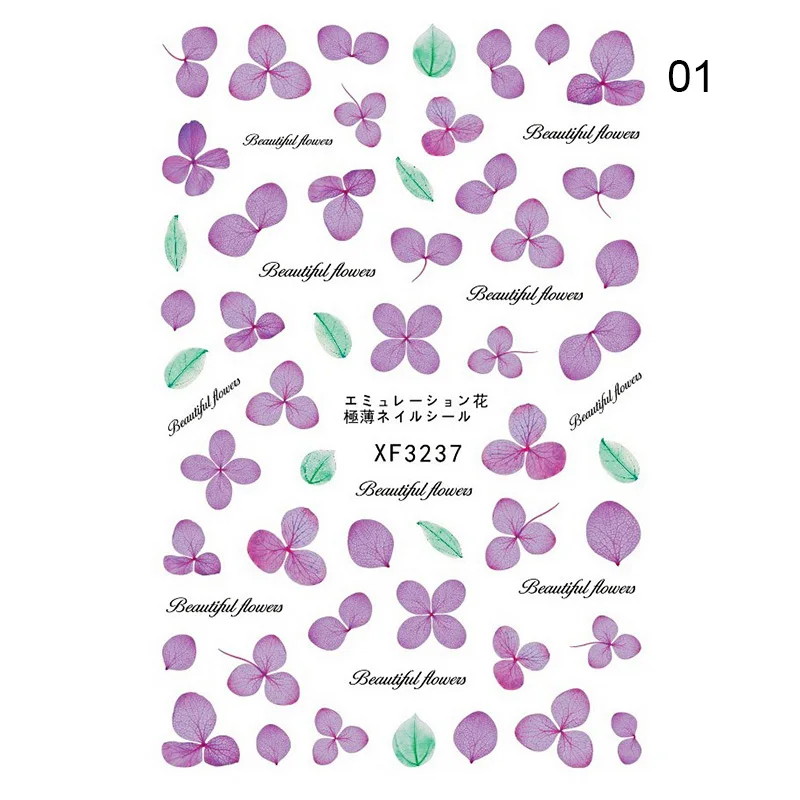 Сушеные цветы лист 3D наклейки для ногтей натуральный цветочный 6 узоров красочный дизайн переводные наклейки Красота ногтей художественные украшения сделай сам - Цвет: 01