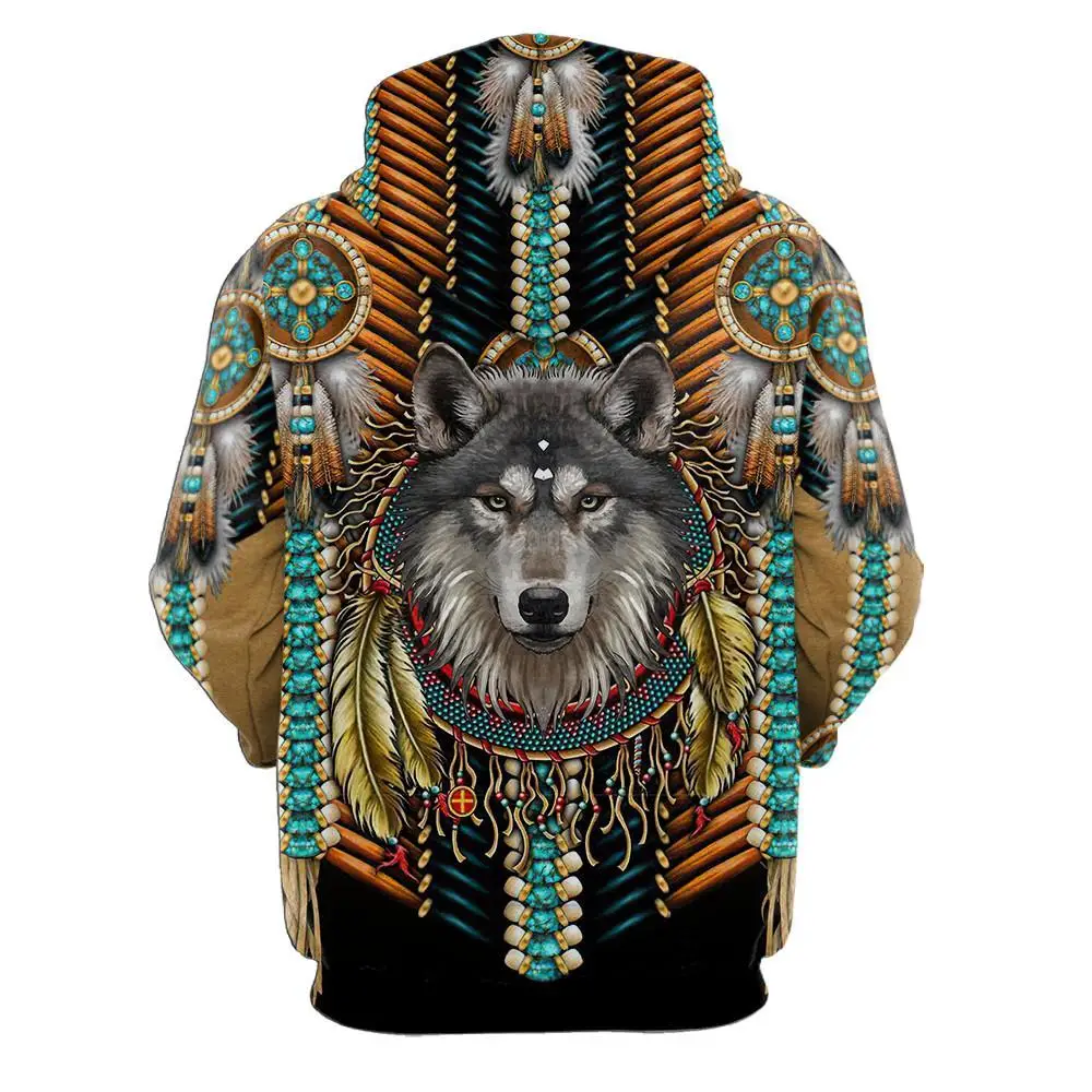 Beautiful Tribal Native Wolf 3D All Over Printed Men Hoodie Autumn