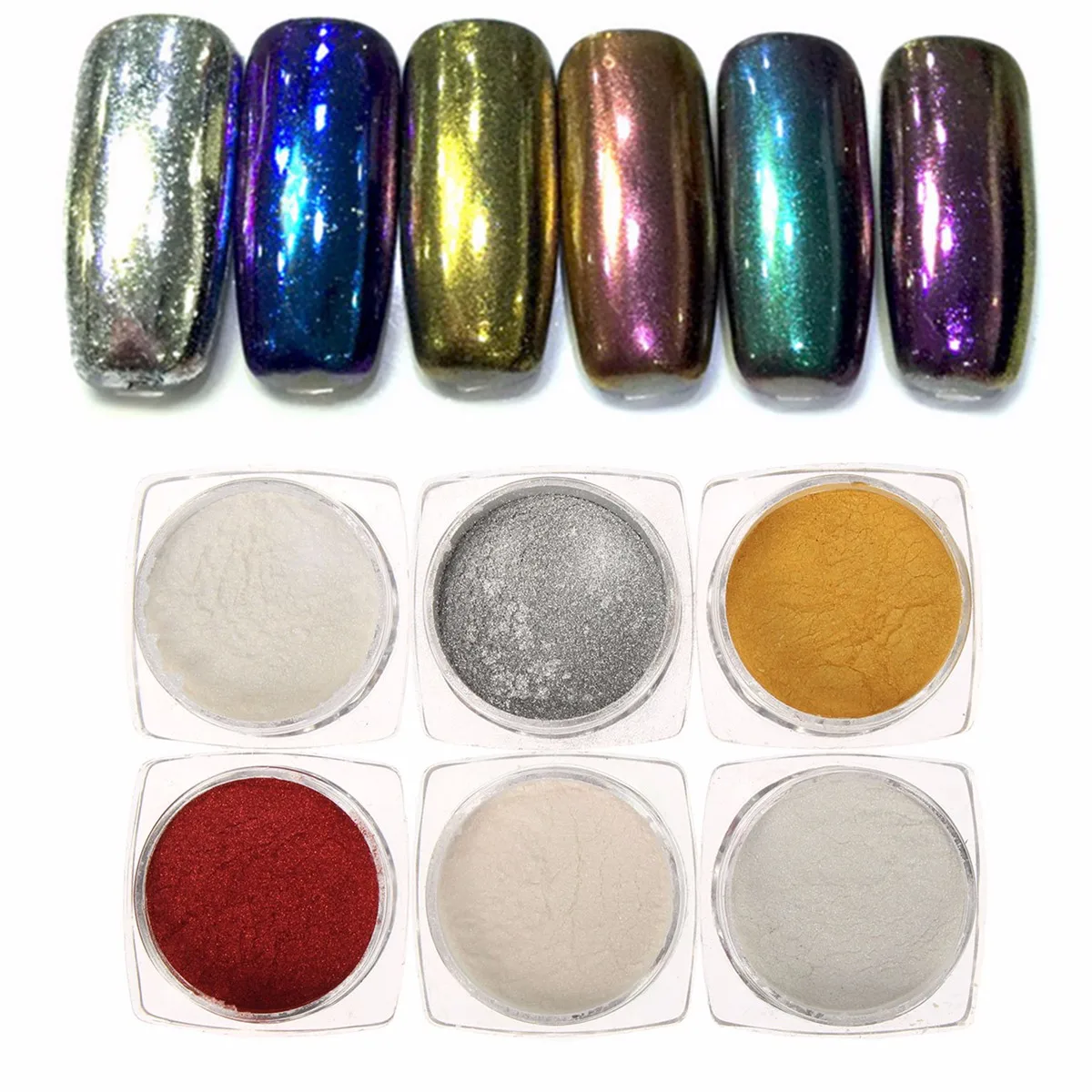 1g Metallic Mirror Powder Nail Glitters Dust Gold Silver 6 Colors Chrome Pigment Kit Set 6pcs/Set Bling Bling Decoration