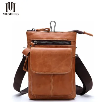 

MISFITS Male Messenger Bags Genuine Leather Chest Pack Casual Phone and Credit Cards Hip Hop Men's Travel Shoulder Phone Purse