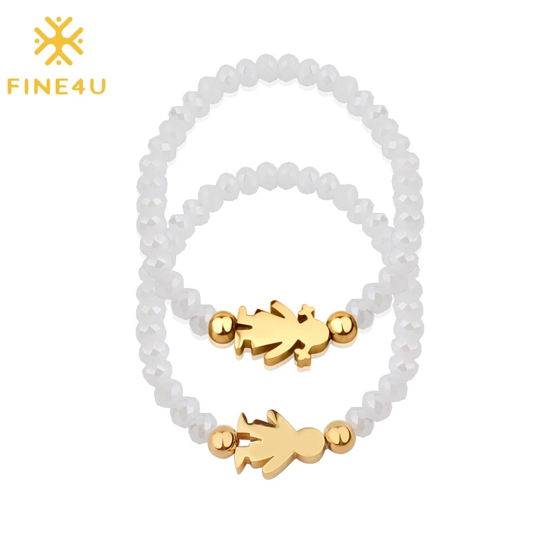 FINE4U B199 стрейч 6 мм граненые стеклянные бусины браслеты нержавеющая сталь Детская Подвеска браслет для мужчин и женщин дружба подарок