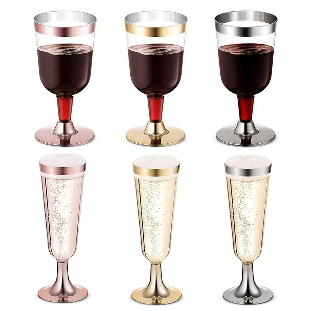 Disposable Plastic Wine Glasses Glass Champagne Cup Disposable 6pcs