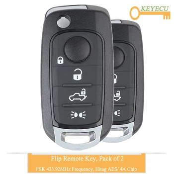 

KEYECU 2PCS Flip Remote Control Car Key for Fiat 500X Egea Tipo 2016 2017 2018 Fob 3 4 Button- FSK 433.92MHz - Hitag AES 4A Chip