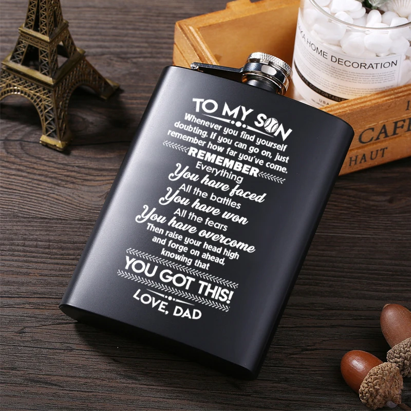 

To My Son Portable Stainless Steel Hip Russian Wine Mug Wisky Bottle with Box Pocket Drinkware Alcohol Bottle Bridesmaid Gifts