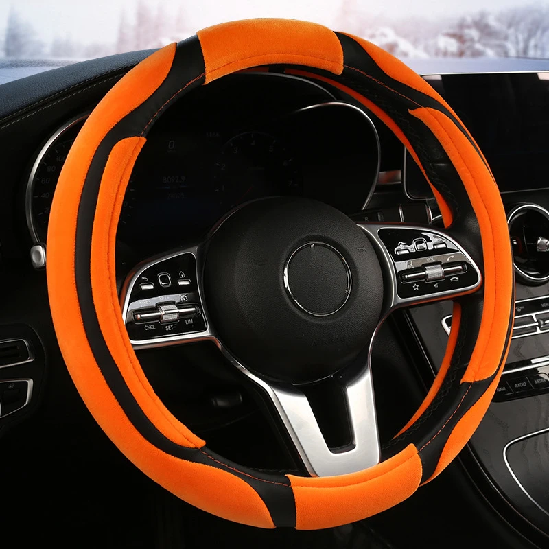 Winter Autumn Car Steering Wheel Cover Warm Short Plush Grip Suitable For Car 37-38CM 14.5