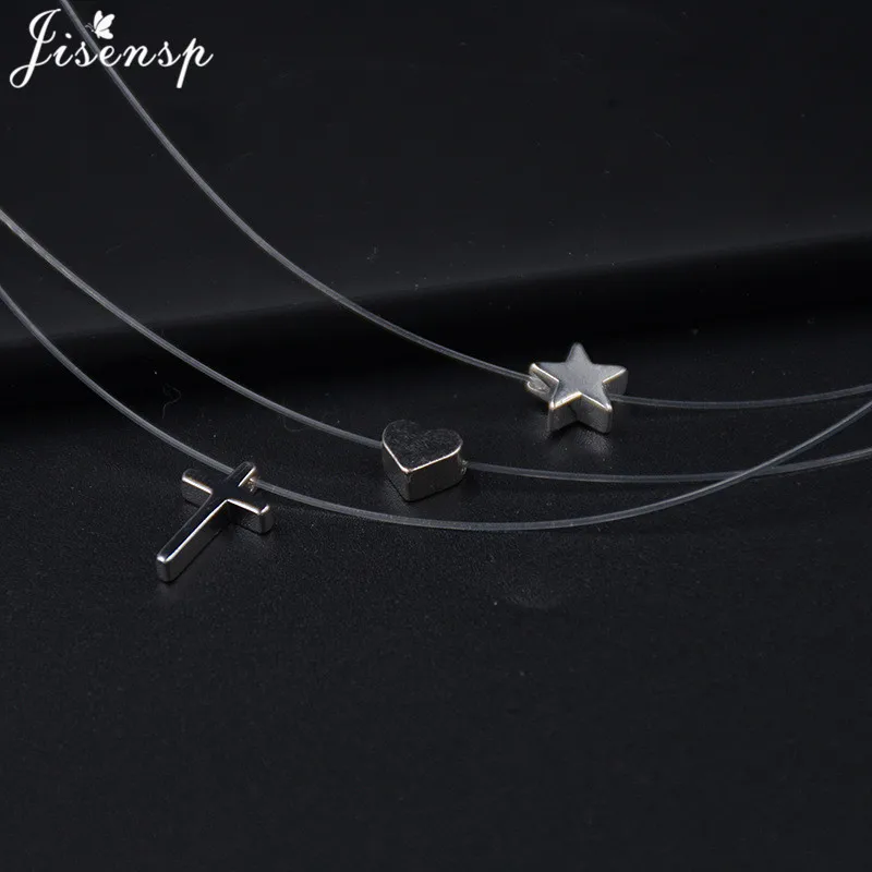 2018 New Fashion Heart Invisible Chain Necklace Simple Star Necklace