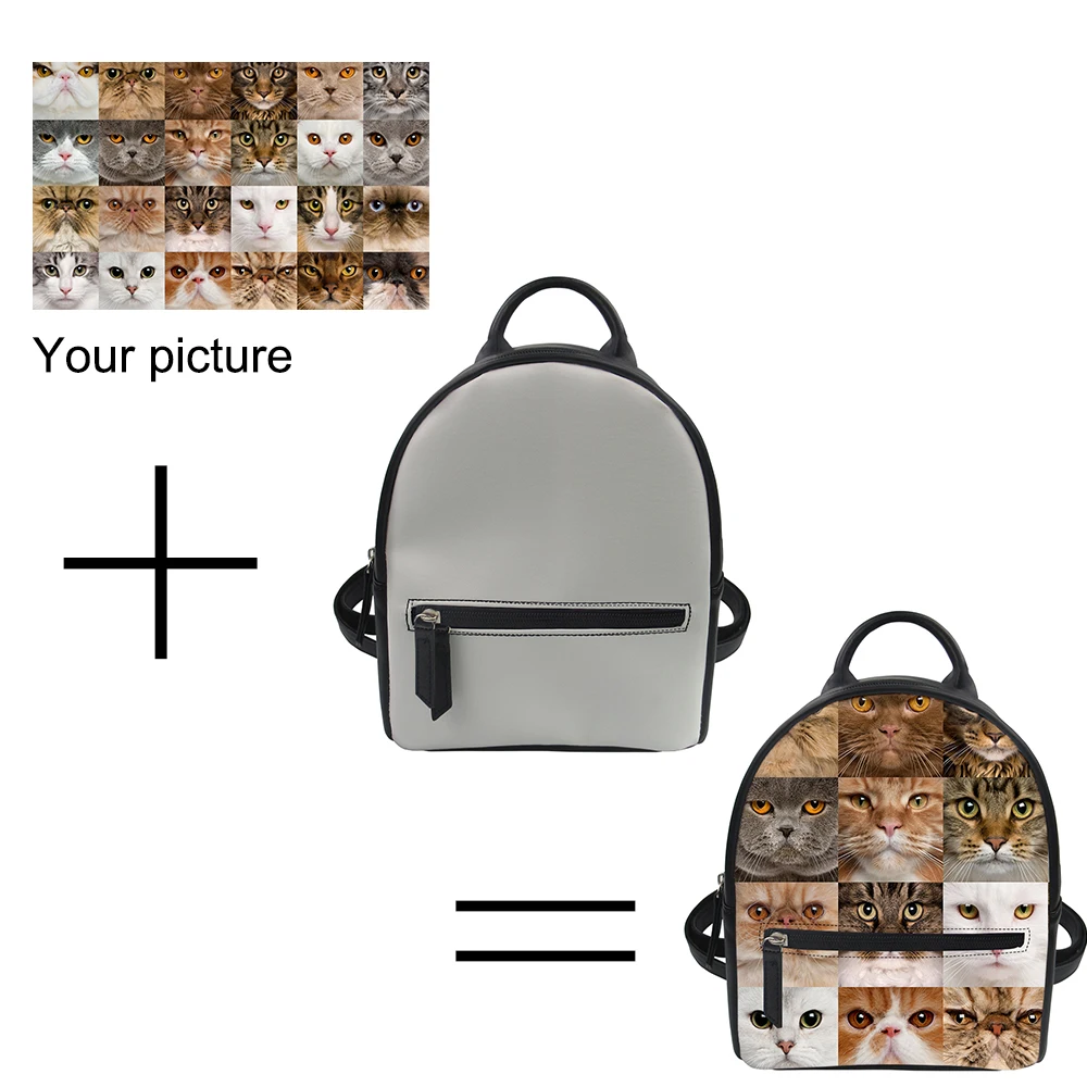 

Customize Own Pattern PU Leather Backpack for Women Designer Travel Backpack Girls Daypack Waterproof School Bag Dropship