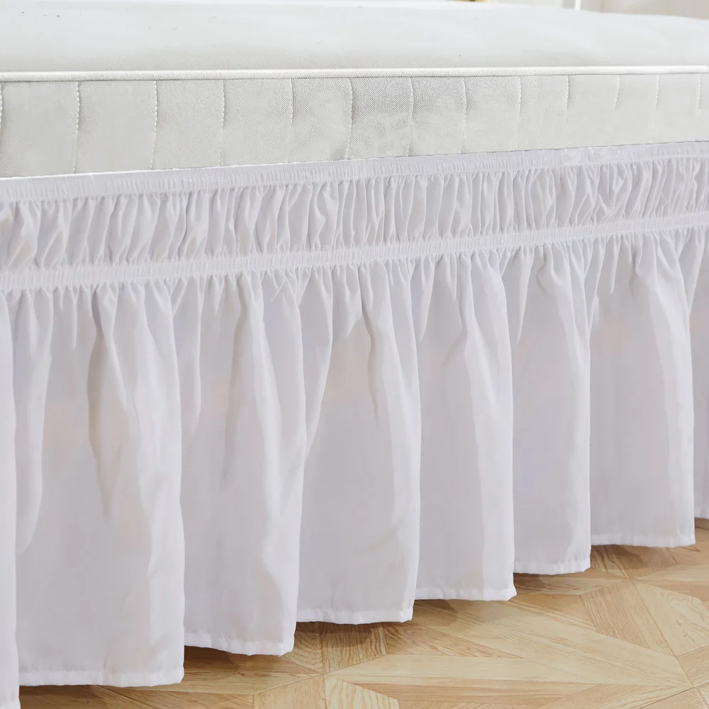 Эластичная Однотонная юбка для кровати с тремя тканевыми бортами, эластичная лента без кровати, легко надевается/легко снимается с пыли, с рюшами