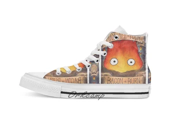 

Studio Ghibli Illustration CALCIFER #2 Custom Casual High Top lace-up Canvas shoes sneakers Drop shipping