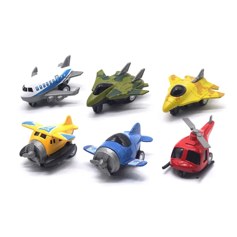 

6Pcs/Set Diecast Alloy Q Version Cartoon Aircraft Model Pull Back Simulation Helicopter Airplane Fighter Model Kids Pocket Toys