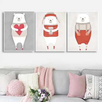 

3 Pcs Nordic canvas Art Animal Bear Poster and Prints Painting Cartoon Nursery Wall Picture Print Baby Kids Room Decoration