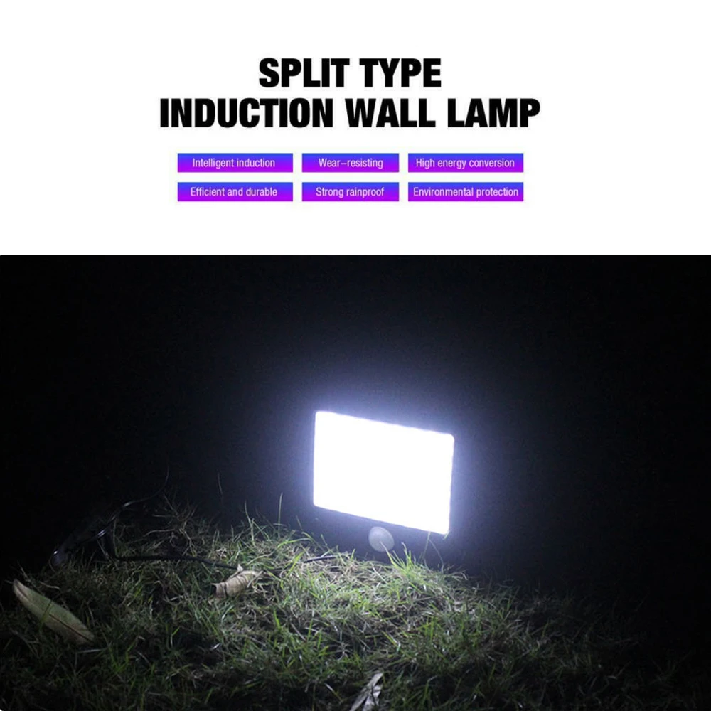 Solar Power LED Wall Lamp 56/100Leds PIR Motion Sensor Waterproof Spotlight Indoor Outdoor Floodlight Garden Light with 5M Cable