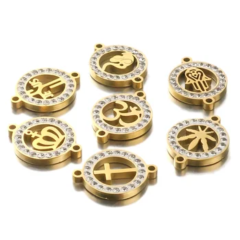 

5pcs/lot Gold Cross Maple Leaf Stainless Steel High Quality Round Rhinestone Connector for Bracelet Jewelry Making DIY Findings