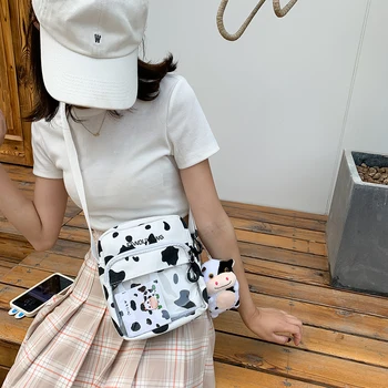 

2020 Hot Sale Cow Print Crossbody Bag For Women Designer Canvas Messenger Bag Female Multi-Pockets Shoulder Bag Phone Purse