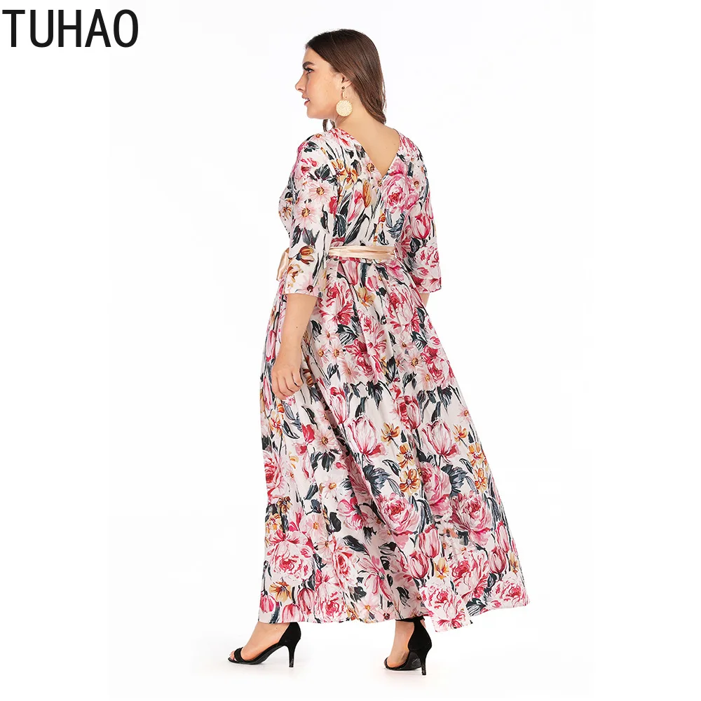 TUHAO цветочные платья в богемном стиле большой размер 5XL 4XL 3XL женское платье с принтом пляжное элегантное платье размера плюс WM31