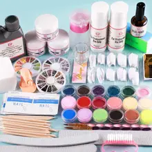 COSCELIA, акриловый набор для ногтей, маникюрный набор, 18 шт., блеск, 3 шт., акриловая пудра, 120 мл, акриловая жидкость, грунтовка для ногтей, кисть для ногтей, кончики для ногтей