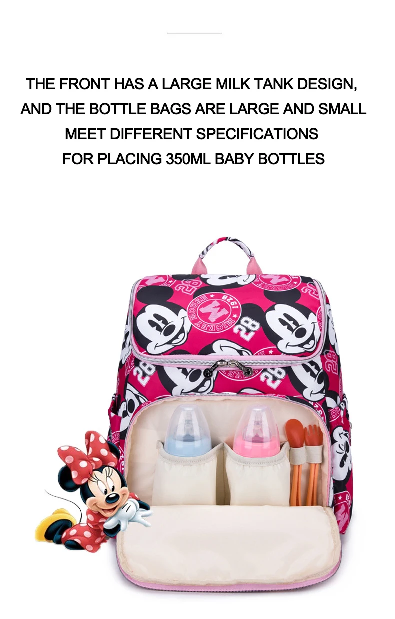 Disney Minnie модная сумка для мамы, модный наплечный рюкзак для мамы, Большая вместительная сумка для детских подгузников