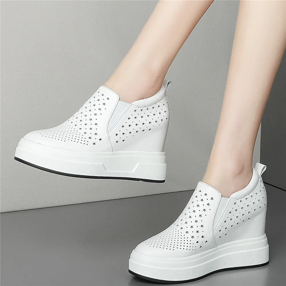 

Summer Fashion Sneakers Women Genuine Leather Wedges High Heel Ankle Boots Female Breathable Platform Oxfords Shoes Casual Shoes