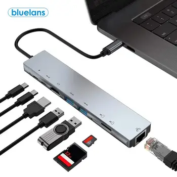 

8 in 1 Multifunctional Type-C to 4K HDMI RJ45 USB 3.0 TF PD Charger Hub Adapter