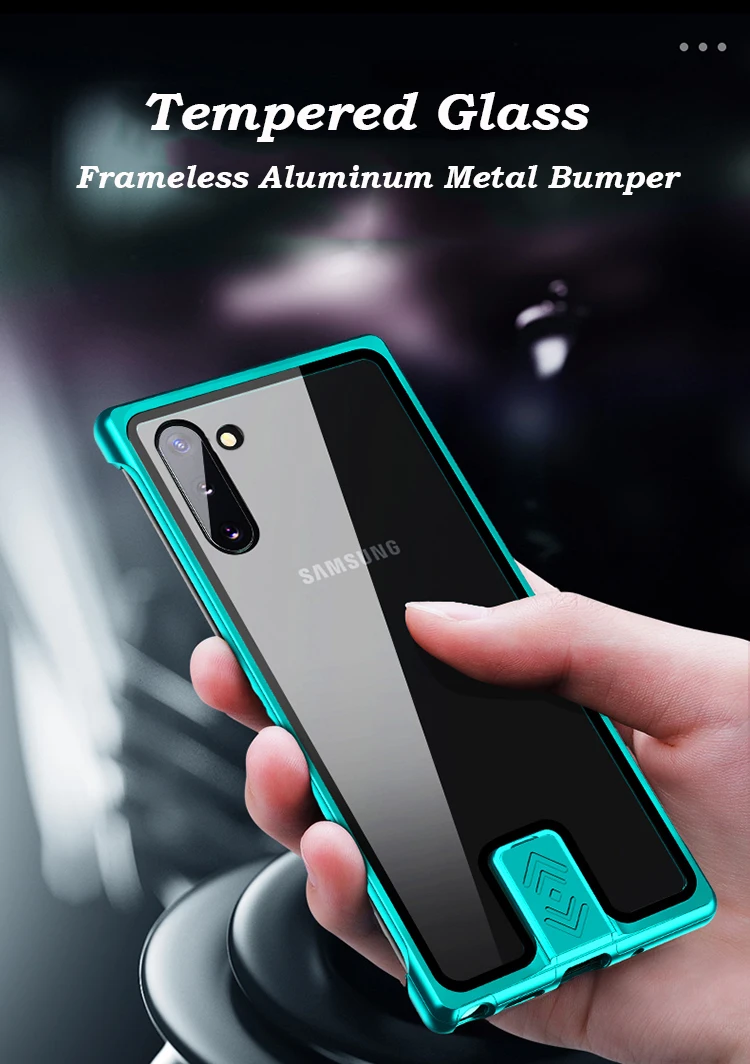 Роскошный Безрамное алюминиевое металлическое чехол-бампер для телефона для samsung Galaxy Note 10 закаленное стекло чехол Note 10 Pro ударопрочный чехол