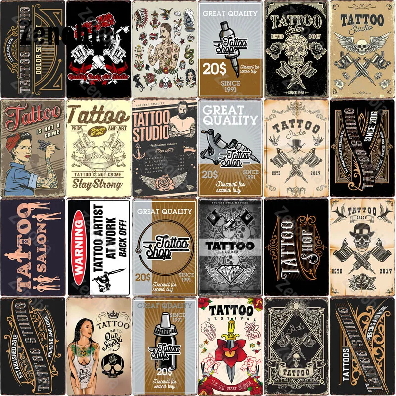 

Металлический знак, татуировка Φ, украшение для магазина татуировок, настенные наклейки для кафе, паба, декоративная пластина, домашний декор