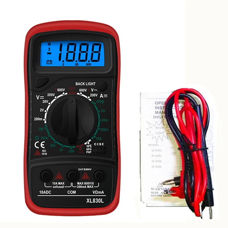 XL830L Red XL830L мультиметр ЖК-цифровой Multimetro AC/DC Амперметр Вольтметр Ом тестер напряжения метр подсветка защиты с зондом - Цвет: XL830L Red