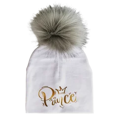 newborn fashion golden prince princess letter crown toddlers infant bonnet baby pompom hat for boys hat scarf cap for kid beanie