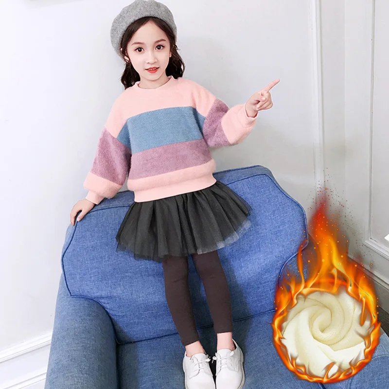 

2019 New Style Sweet CHILDREN'S Suit Girls Winter Big Boy Children plus Velvet Hoodie Culottes Two-Piece Set Fashion Childrenswe