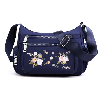 

Flower Embroidery Women Bag Girls Shoulder Bag High Quality Crossbody Bags Female Lady Luxury Designer Small Nylon Handbag Blue