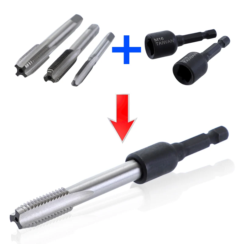 Tap Socket Adapter 1/4 Hex Shank M4-M16 Square Driver Screw Tap Adapter Threading Tool Work with Machine Tap 3