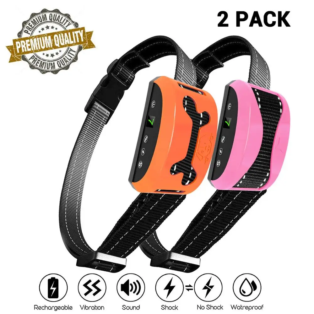 2Pack Set Anti Bark Collar Electrical Shock Vibration Beep Training Collar Safe Human For Small