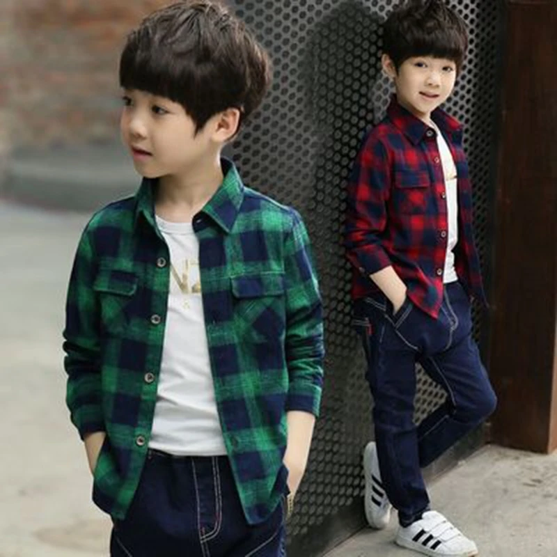 3-13 Years Teens Long Sleeve Plaid Shirt Boy Uniforms Children Teenage Tops Turn Down Collar School Shirts For Boys Kids Clothes kids shirts boys shirts