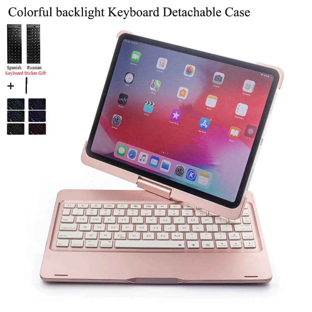 For iPad Pro 10.5'' Rotate Colorful Backlight Wireless Bluetooth Keyboard Case Cover For iPad Pro 1