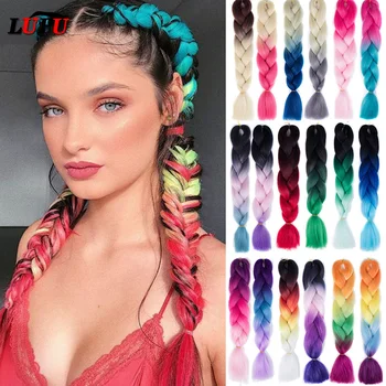 

LUPU Pink Red Purple Green Blonde Yellow Synthetic Jumbo Braid kanekalon For Hair Extensions Braiding Hair High Temperture Fiber