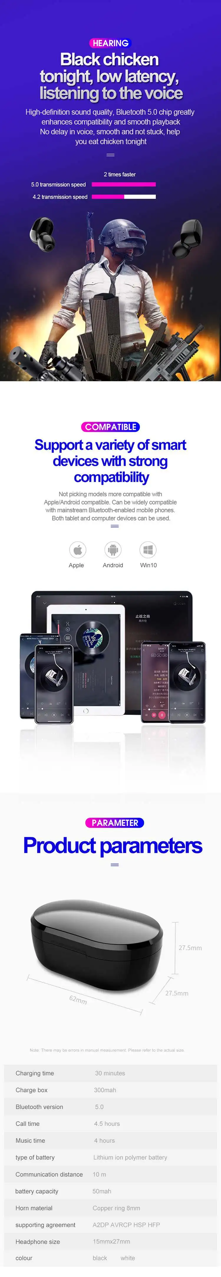 TWS беспроводные bluetooth наушники BT5.0 IPX6 водонепроницаемые HiFi Handfree наушники Xiaomi Redmi с зарядным чехлом type-C