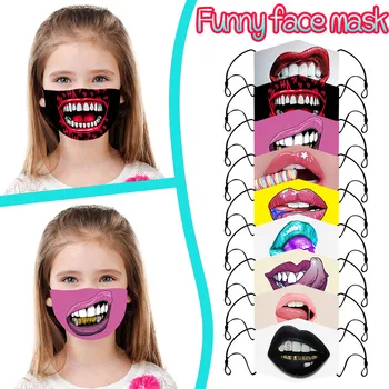 

Funny Cute Masks Funny Pattern Print Masks Breathable Washable Mask Protective Mouth-Muffle 3D Big Mouth Print Children's Masks