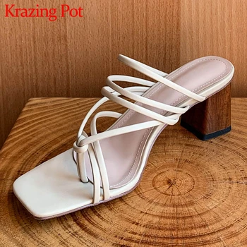 

Krazing pot 2020 best saling large size genuine leather flip-flop high heels summer shoes young lady slip on sandals women L36