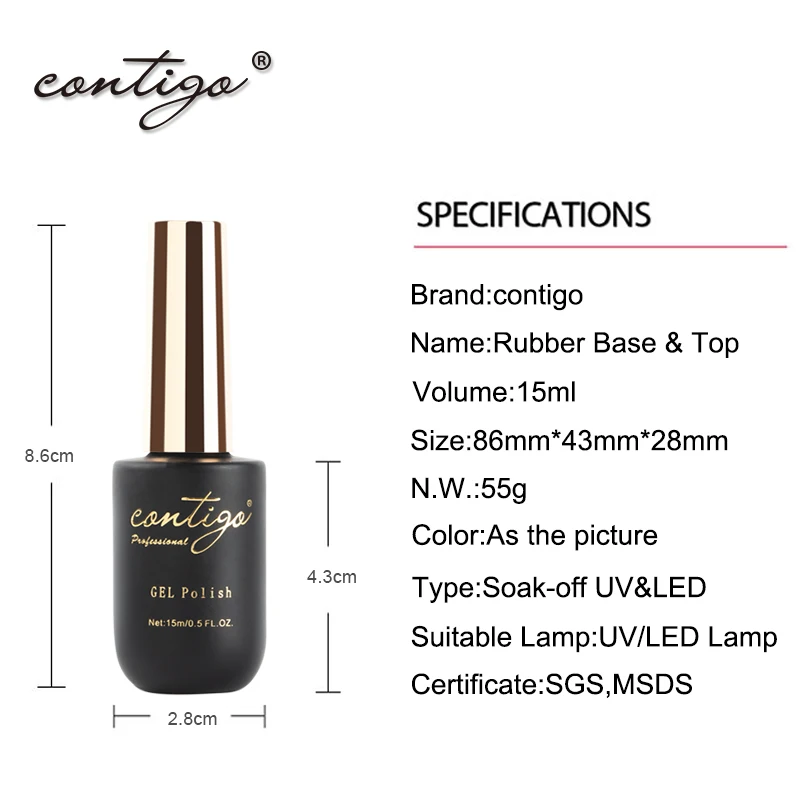 Contigo UV Led Gel Varnish Rubber Base Semipermanent Matte Top and Thick Nail Base Coat Soak Off Hot Sale Gel Polish for Nails 2