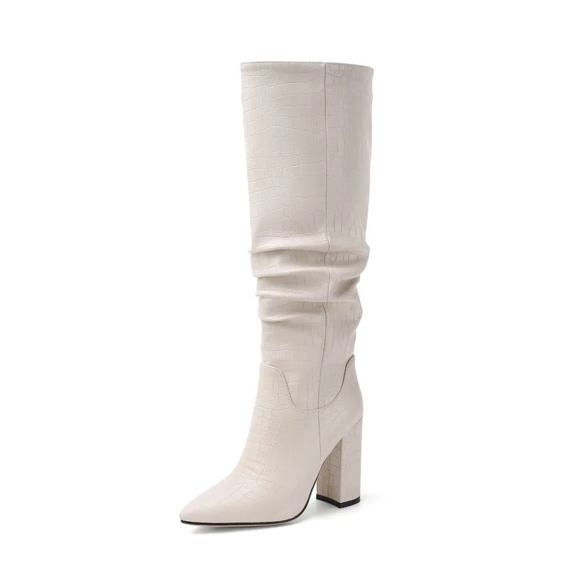 ASUMER/ ковбойские сапоги до колена в западном стиле; женские плиссированные сапоги с острым носком в европейском стиле; сезон осень-зима; женская обувь на толстом высоком каблуке