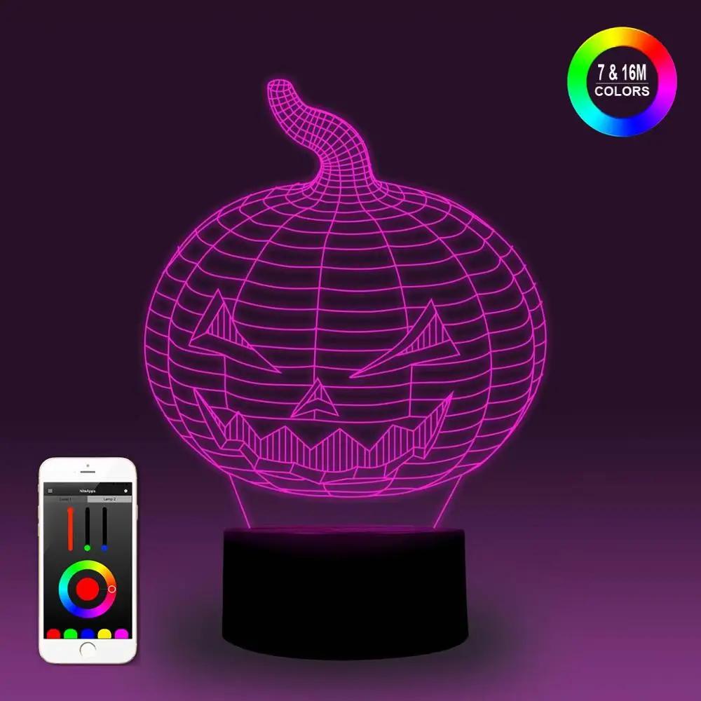 NiteApps 3D Хэллоуин Тыква ночник настольная Иллюзия украшение лампа подарок на день рождения приложение/сенсорный контроль