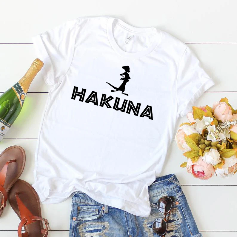 Летняя хлопковая новая футболка Hakuna Matata Timon and Pumba женская футболка с изображением Льва парная футболка с лучшим другом