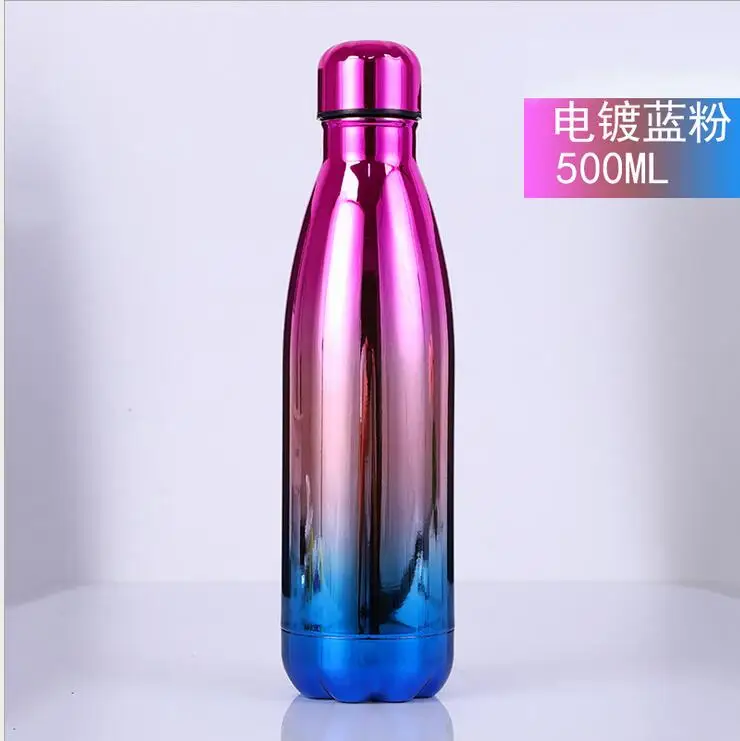 Colorful 500 / 1000ml Portable Double Wall Insulated Thermos Stainless Steel Water Bottle Sports Bottle Cola Water Beer Thermos - Color: Q