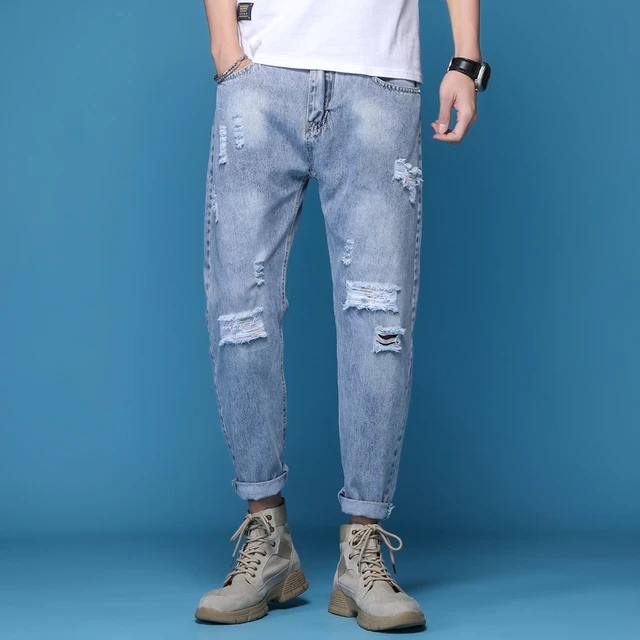 Gradient Washed Men's Long Denim Jeans Multi Pocket Design - Temu Australia