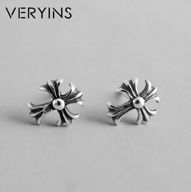 Veryins Vantage Стерлинговое серьги из серебра 925 пуш ап Мода Серебро крестообразные для