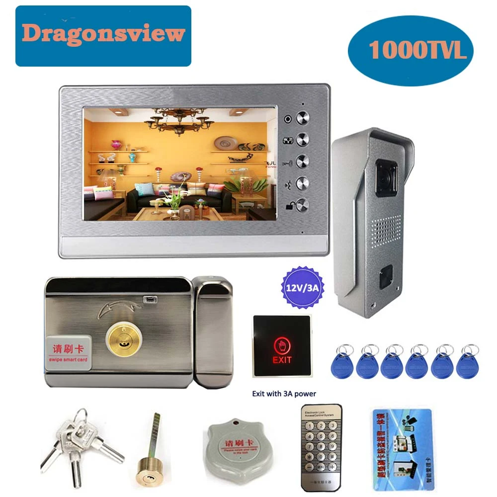 Dragonsview 7 Inch Video Intercom Doorbell with Camera Video Door Phone Intercom System Electric Lock   Unlock Talk Waterproof